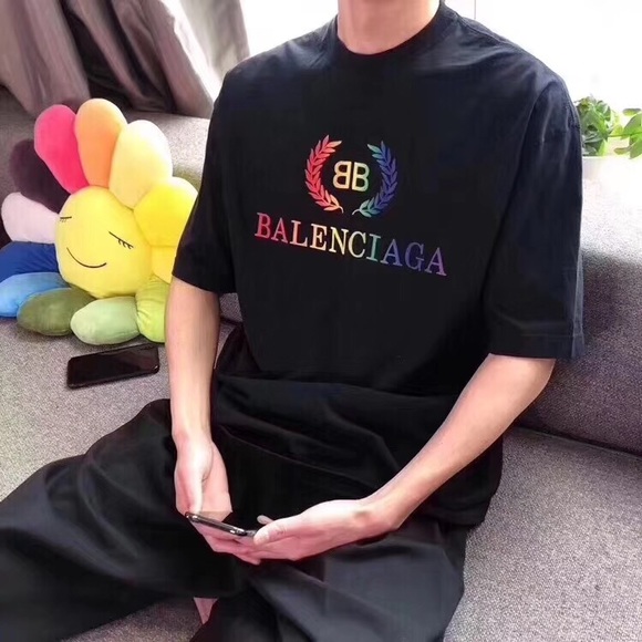 balenciaga t shirt black rainbow